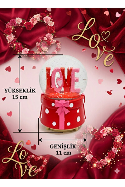 çınaroğlu avm BÜYÜK BOY 15 CM Kar Küresi Love Yazılı Pilli Işıklı Müzikli Büy...