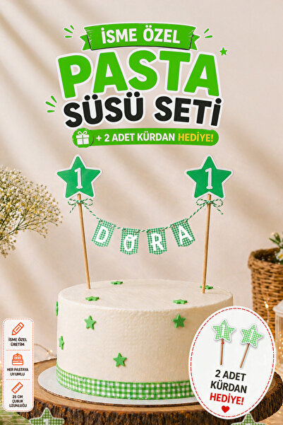 TOI SHOP Kişiye Özel İsimli ve Yaş Yazılı Pasta Süsü Banner ve Cupcake Kürdan...