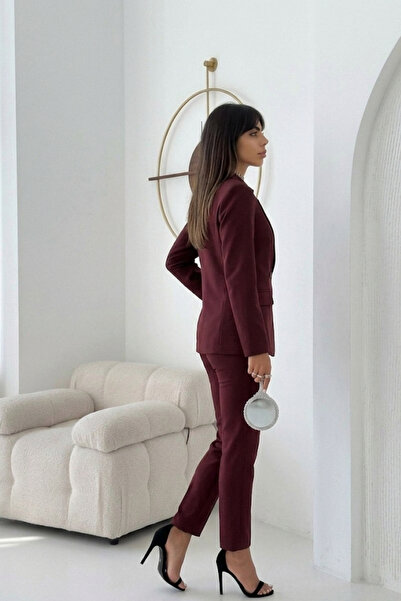 diaves Bordo Kruvaze Blazer Ceket Havuç Pantolon Takım Elbise