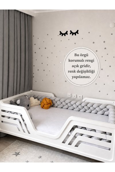 düğüm yastık 500 Cm 4 Örgü Beşik Korumalık- Açık Gri