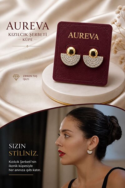 AUREVA Ivy Zirkon Taşlı Gold Küpe ( Kızılcık Şerbeti Doğa )