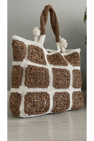 WOMANBAG El Yapımı Motif Tasarım Büyük Boy Hasır Çanta 60x50cm