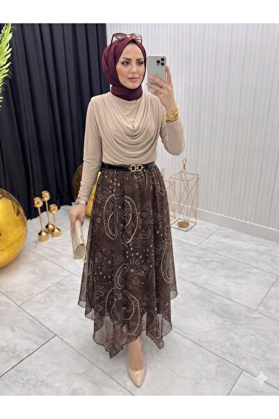 Nursay Asymmetrical Cut Skirt and Blouse Set