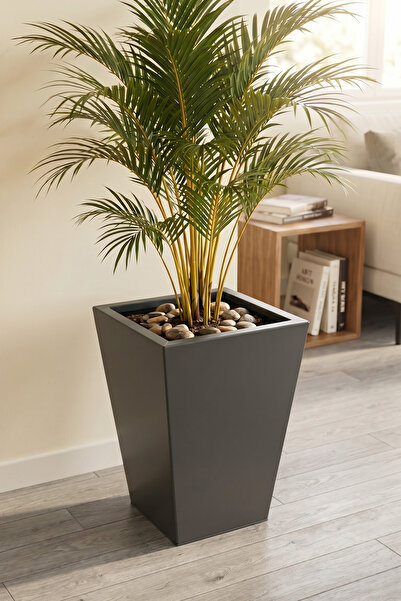 Desen Dekorasyon Zenith 40 cm Dikey Konik Metal Antrasit Saksı - İç ve Dış Me...