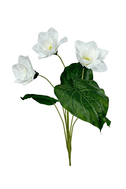 Nettenevime Yapay Çiçek Islak Manolya Gerçek Dokulu 3 Kafa Magnolia BEYAZ
