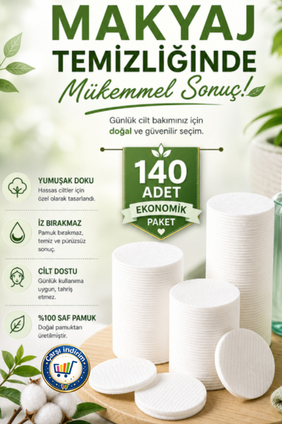 nistabolje 2 Paket 140 Adet Makyaj Temizleme Pamuğu Pedi Pamuk