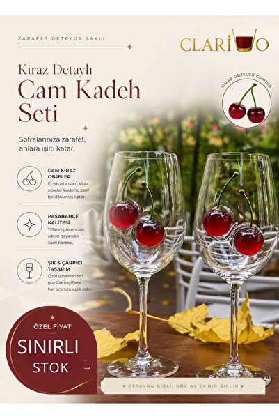 clarivo Kiraz Detaylı Şarap Bardağı