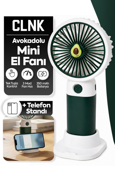 CLNK Avakado Tasarım 3 Kademeli Sessiz Mini El Masa Fan Vantilatör Turbo Üfle...