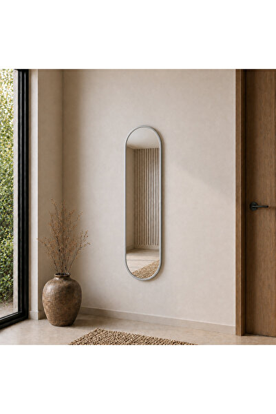 Aypars Atölye Modern MDF çerçeve Oval Boy Aynası 40x120 cm – Minimalist Gümüş...