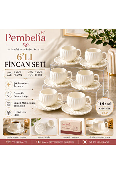 Kitchen Pembelia 6 Kişilik Papatya Kahve Fincan Seti Fincan Takımı 90 Ml