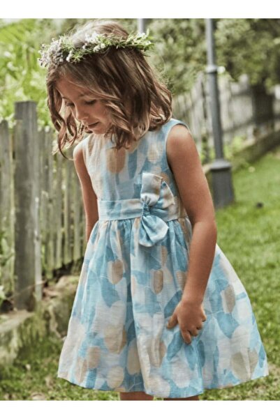 MAYORAL Girl's Floral Dress with Ribbon Detail at the Waist 2-10 Years Blue