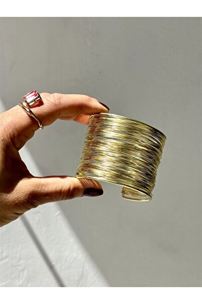 Gözde Tasarım Butik KADIN GOLD ALTIN RENGİ GENİŞ ÇELİK TEL KELEPÇE BİLEKLİK