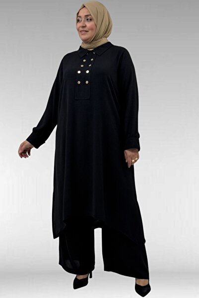 Eslina 57023 Plus Size Snap on Pants Suit - Black