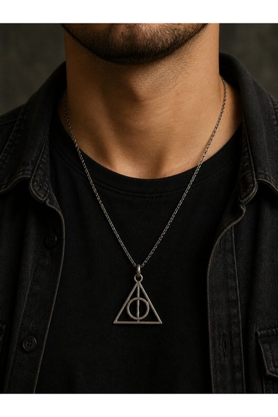 HER ŞEY NOTA www.herseynota.com Triangle Symbol Men's Necklace Gift Black Met...