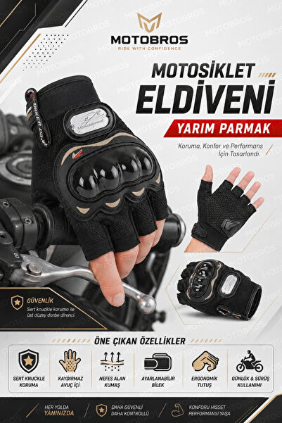 Motobros Parmaksız Motosiklet Eldiveni Yazlık Yarım Motorcu Eldiveni Avuç İçi...