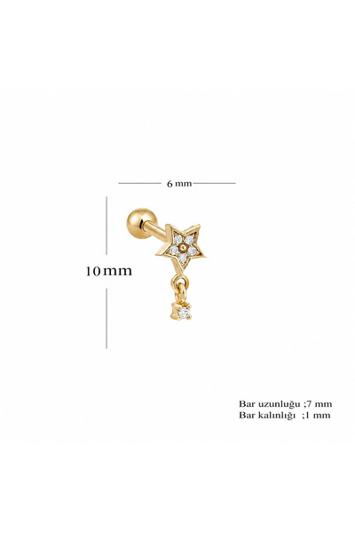 Pietra Unisex 925 Ayar Gümüş Yıldız Tasarımlı Tek Taş Sallantılı Tragus