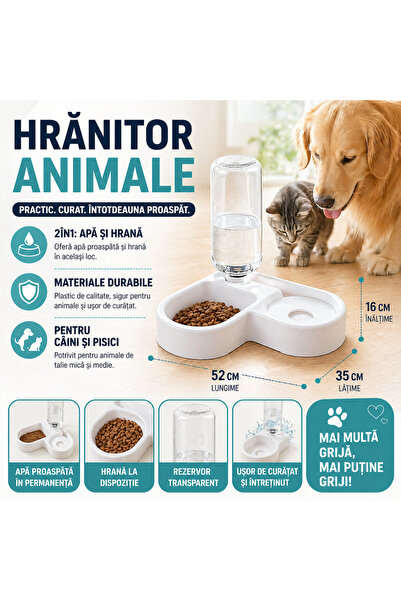 SMARTECH Hrănitor 2 în 1 pentru animale de companie, cu hrană și apă, 500 ml