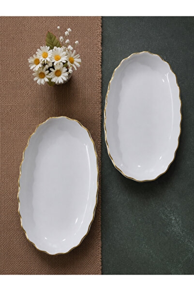Hilamingo Home 2 'li Yaldızlı Oval Kayık Tabak 24.5×14.5×3.5 cm