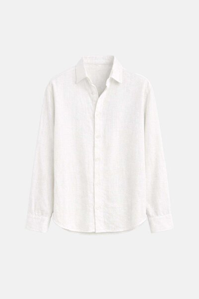 Genel Markalar Basic Keten Oversize Gömlek Ekru