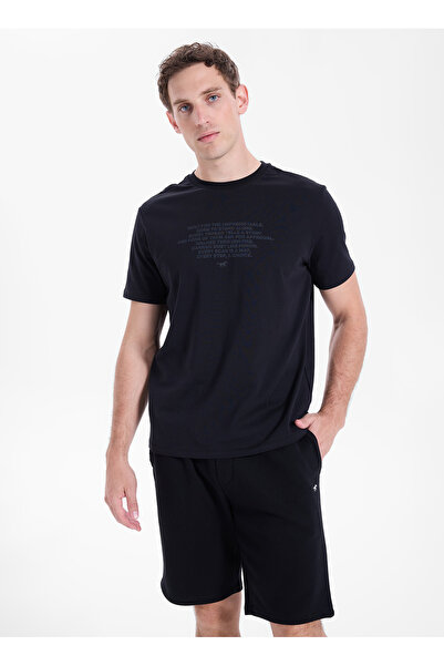 Mustang Siyah Erkek Relaxed Baskılı T-Shirt M6SM-TST1571