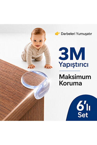 Bebek 3M Yapıştırıcılı Şeffaf Köşe Koruyucu 6’lı Set Çocuk Masa Kenar Koruma