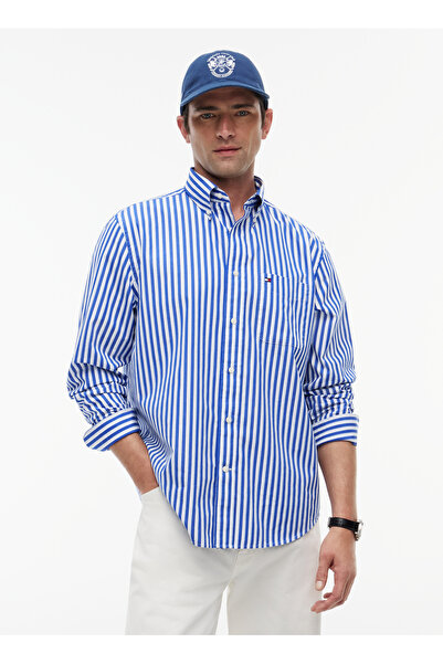 Tommy Hilfiger Mavi Erkek Çizgili Gömlek MW0MW424340A4_BEST LEVEL STP CLASSI