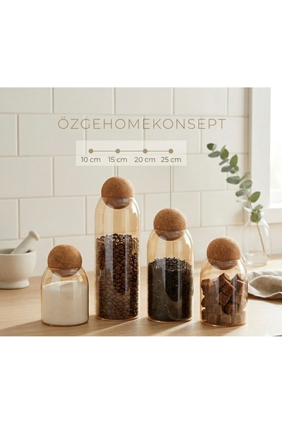 ALEV EMAYE Set of 4 Glass Jars – Natural Stone/Cork Lids – Decorative Spice &...
