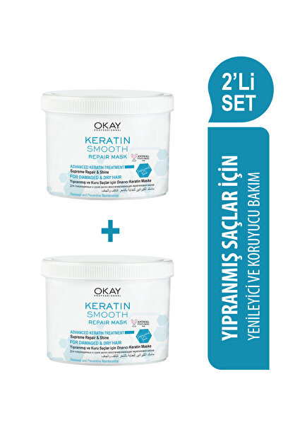 OKAYPROFESSIONNEL KERATIN SMOOTH 2'Lİ BAKIM SETİ Onarıcı Maske 500ml + Onarıc...
