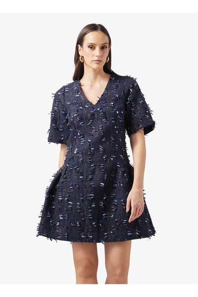 YAS. Yas Lacivert Kadın İşlemeli Elbise YASDIRA 2/4 DRESS