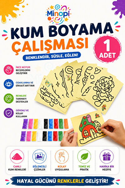 Minopi 1 Adet Büyük Boy, Kum Boyama Seti, A4 Boyutunda, Kum Boyama Çalışması,...