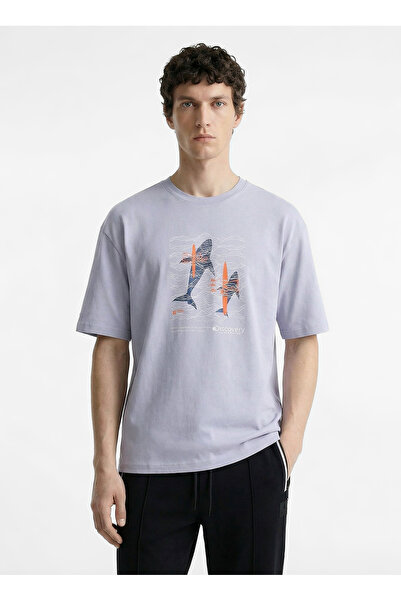 Discovery Expedition D6SM-TST3788 Gri Bisiklet Relaxed Baskılı Erkek T-Shirt