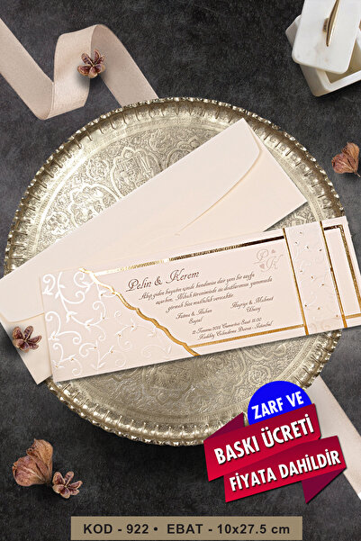 Cem Davetiye Düğün Nişan Nikah Kına Davetiyesi 922 (100 ADET) Baskı Dahil