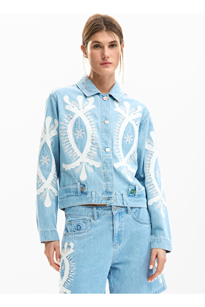 Desigual Mavi Kadın Nakışlı Denim Ceket 26SWED04