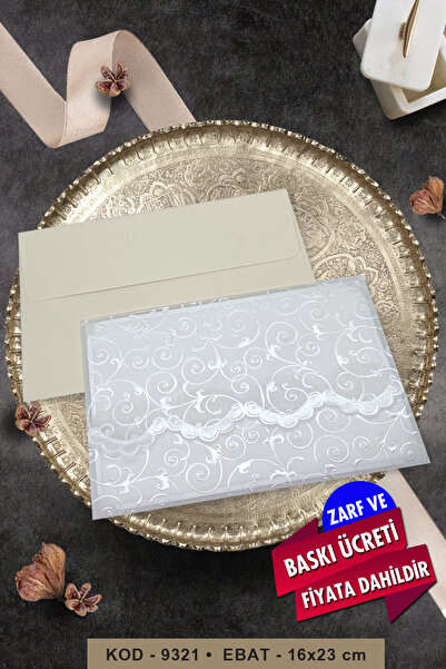 Cem Davetiye Düğün Nişan Nikah Kına Davetiyesi 9321 (100 ADET) Baskı Dahil