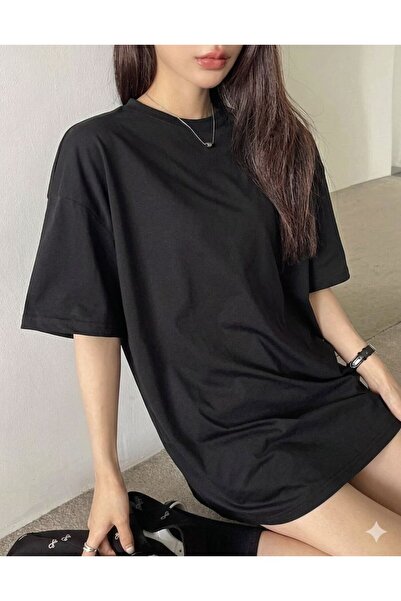 BW Bravely Wear Tricou de damă oversize, cu decolteu rotund, simplu, fără imp...