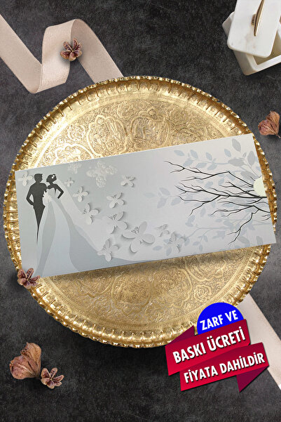 Cem Davetiye Düğün Nişan Nikah Kına Davetiyesi 2505 (100 ADET) Baskı Dahil