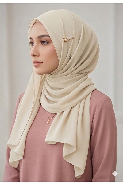 NRC MODA Krem rengi ipek şifon şal