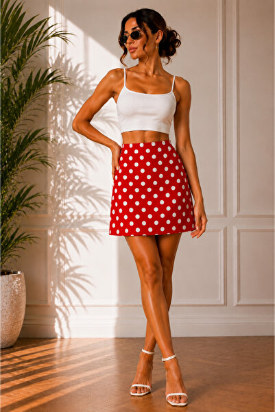 Miyasa Butik Women's High Waisted Polka Dot Mini Skirt