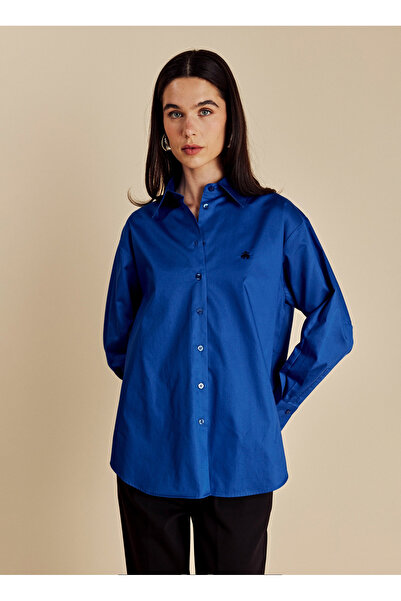 BROOKS BROTHERS Oversize Klasik Yaka Düz Saks Kadın Gömlek BBSS26FSH020
