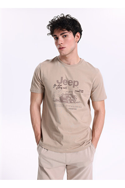 JEEP Bej Erkek Relaxed Baskılı T-Shirt J6SM-TST7274