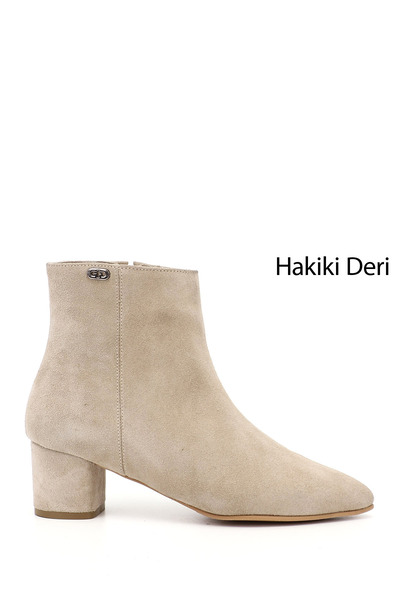 GÖNDERİ(R) Kadın Bej Süet Fermuarlı Sivri Burun Hakiki Deri Bot