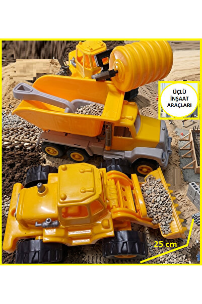 OYUNCAKSAHİLİ Inşaat Yol Iş Makinası Seti 3 Adet Dozer Kamyon Silindir Asfalt...