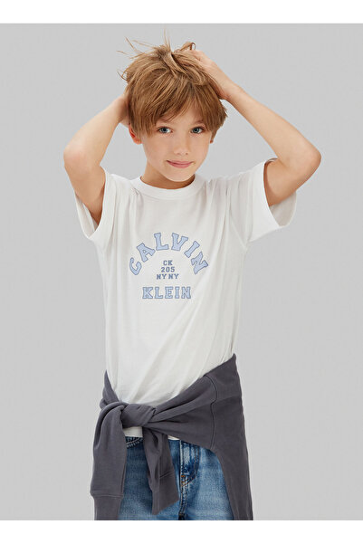 Calvin Klein Beyaz Erkek Çocuk Baskılı T-Shirt IB0IB02637YAF