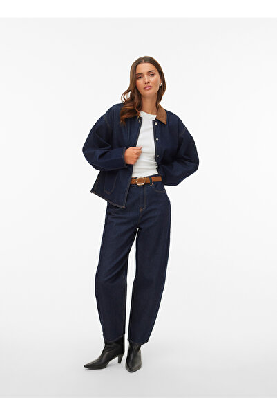 Vero Moda Lacivert Kadın Standart Fit Ceket VMNOVIE LS DENIM BARN JACKET SI346
