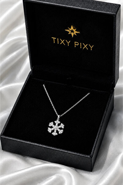 Tixy Pixy حجر الزركون الأبيض قلادة ندفة الثلج، قلادة المرأة الفولاذ المقاوم ل...