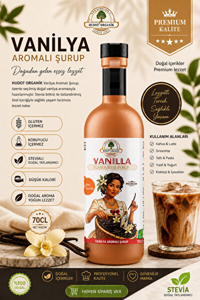 HUDOT Premium Vanilya Şurubu 700 ml –Stevia Tatlandırıcılı, Düşük Kalorili Şurup