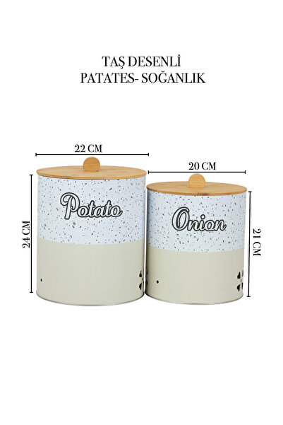 decorev Bambu Kapaklı Metal Mutfak Saklama Kavanozu Seti – Patates, Soğan ve Kahve Çay Şeker Saklama Kutular