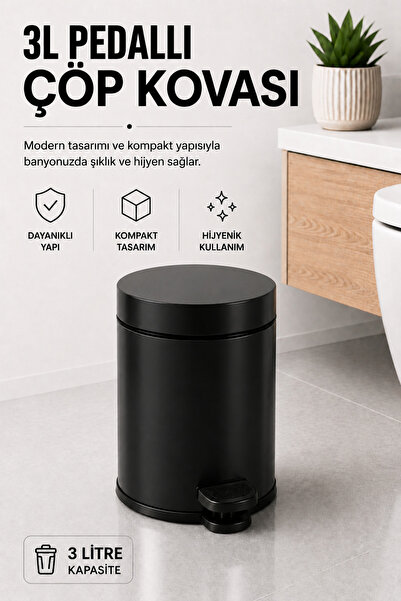 Sas Haus Pedallı Çöp Kovası 3 Litre İç Kovalı Kapaklı Banyo Çöp Kutusu Siyah ...
