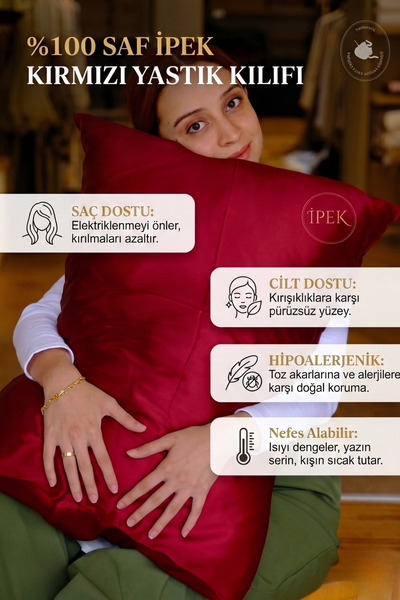 İpek Kırmızı Yastık Kılıfı
