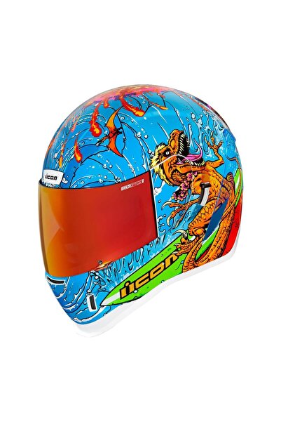 Icon Airform Dino Fury MIPS Kapalı Motosiklet Kaskı Mavi Yeşil Turuncu